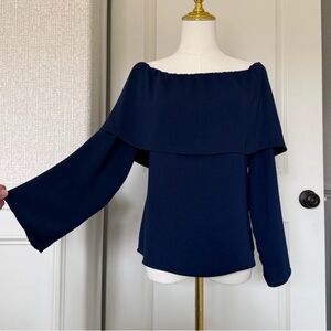 Daily Look Elegant Navy Off-Shoulder Women's Blouse Small